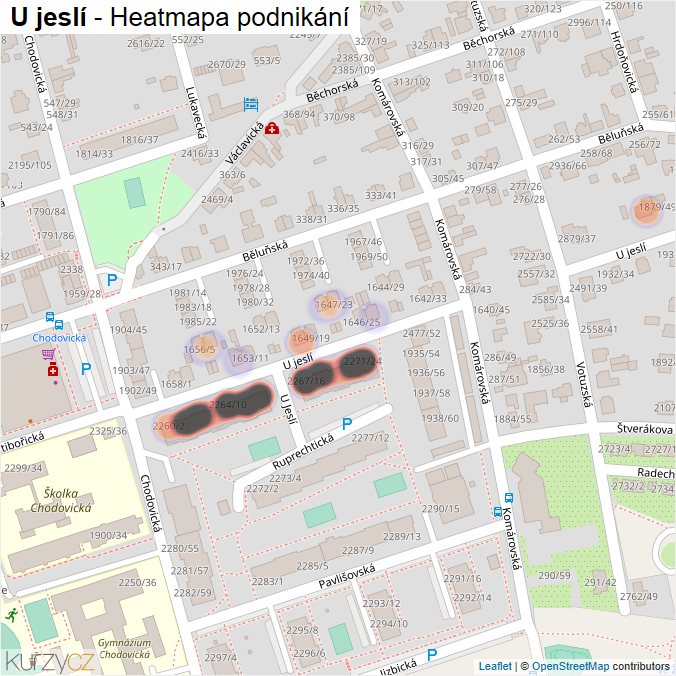 Mapa U jeslí - Firmy v ulici.