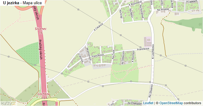 U jezírka - mapa ulice