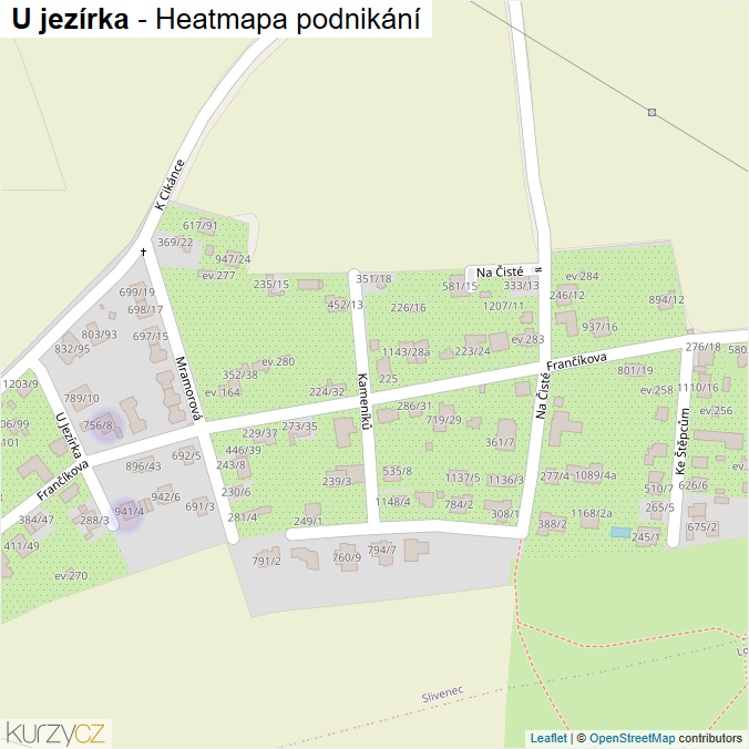 Mapa U jezírka - Firmy v ulici.