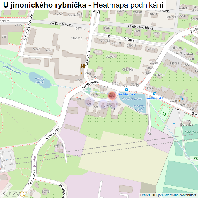 Mapa U jinonického rybníčka - Firmy v ulici.