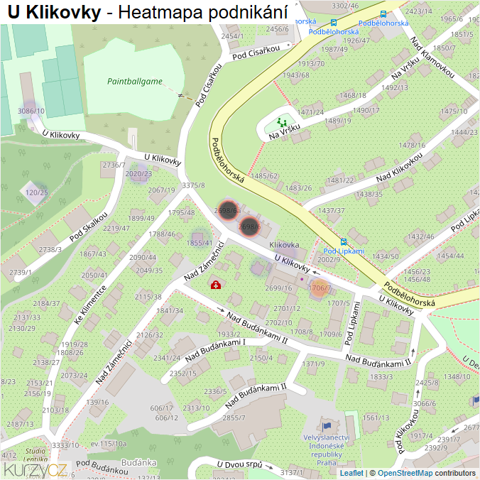 Mapa U Klikovky - Firmy v ulici.