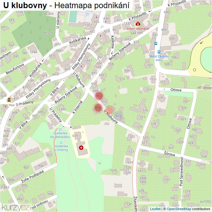 Mapa U klubovny - Firmy v ulici.