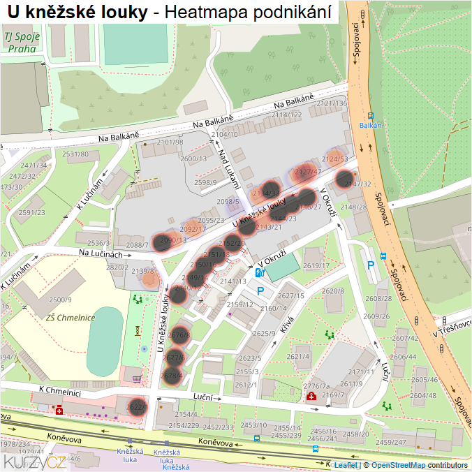 Mapa U kněžské louky - Firmy v ulici.