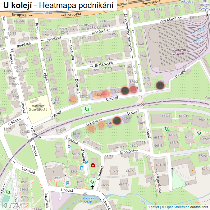 Mapa U kolejí - Firmy v ulici.