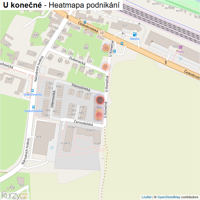 Mapa U konečné - Firmy v ulici.