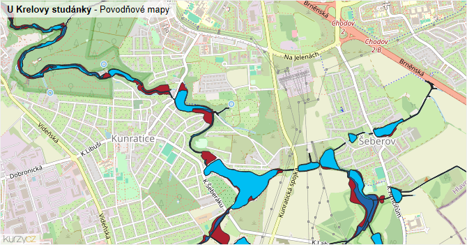 U Krelovy studánky - záplavové mapy stoleté vody