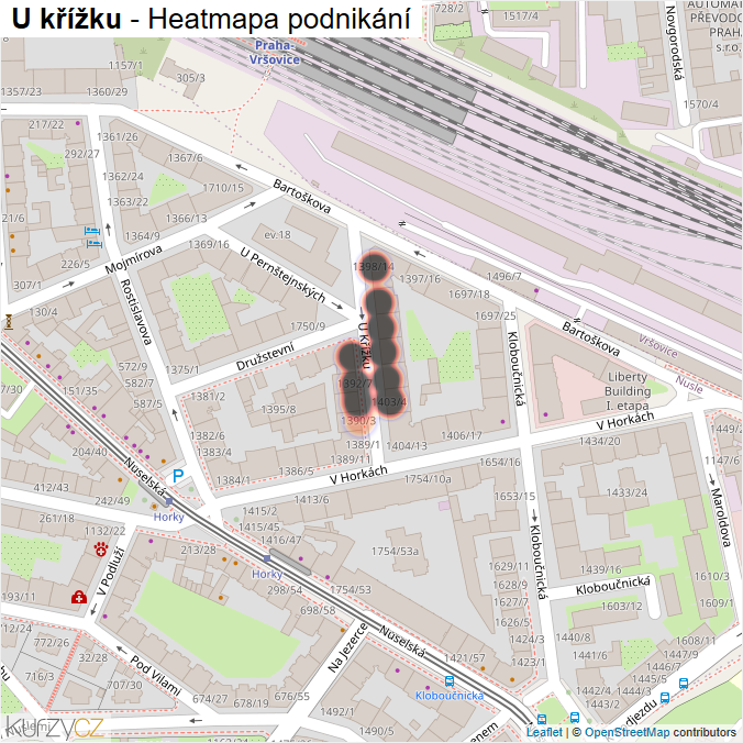 Mapa U křížku - Firmy v ulici.