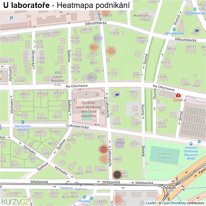 Mapa U laboratoře - Firmy v ulici.
