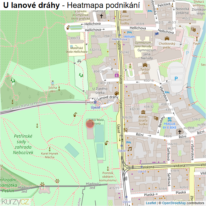 Mapa U lanové dráhy - Firmy v ulici.