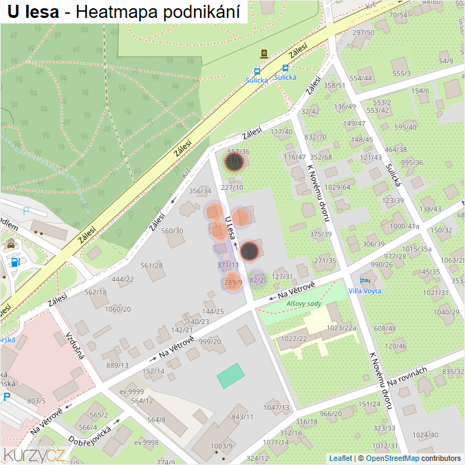 Mapa U lesa - Firmy v ulici.