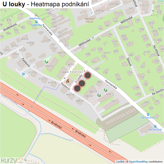 Mapa U louky - Firmy v ulici.