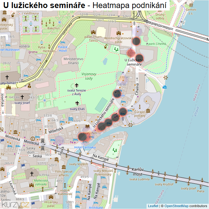 Mapa U lužického semináře - Firmy v ulici.