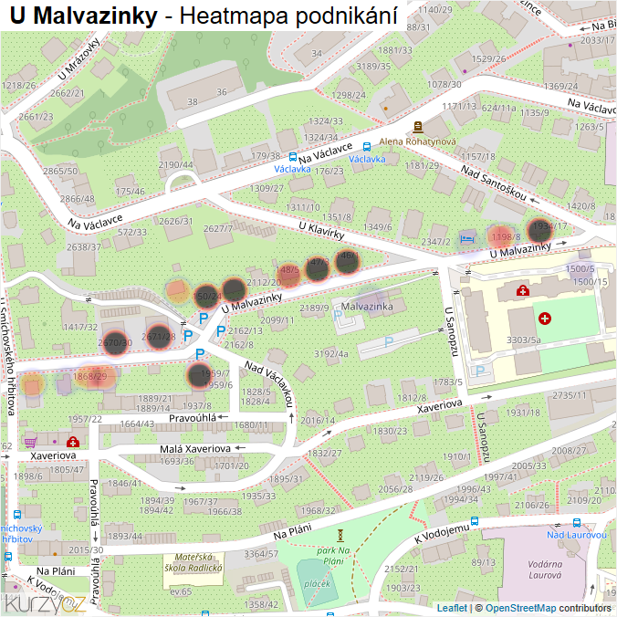 Mapa U Malvazinky - Firmy v ulici.