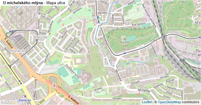 U michelského mlýna - mapa ulice