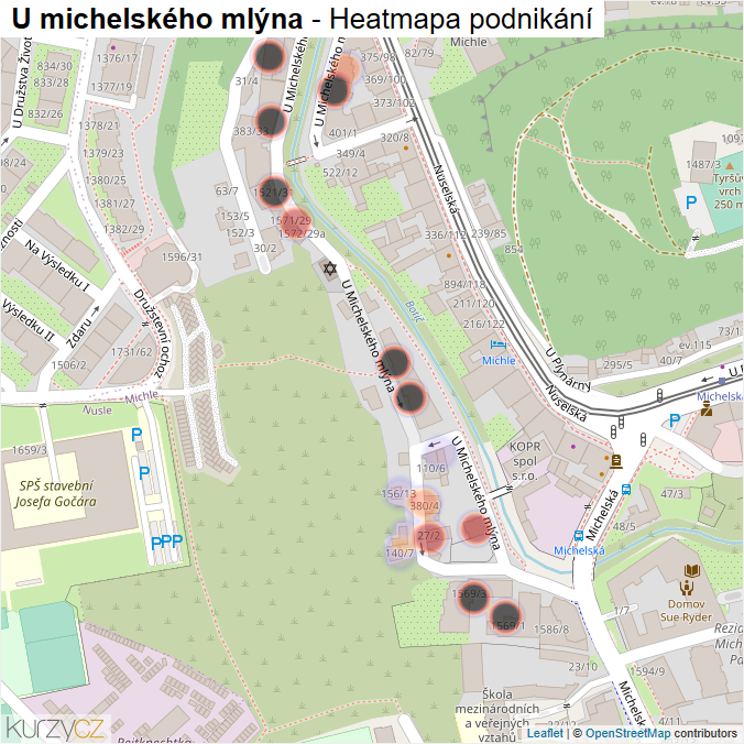Mapa U michelského mlýna - Firmy v ulici.