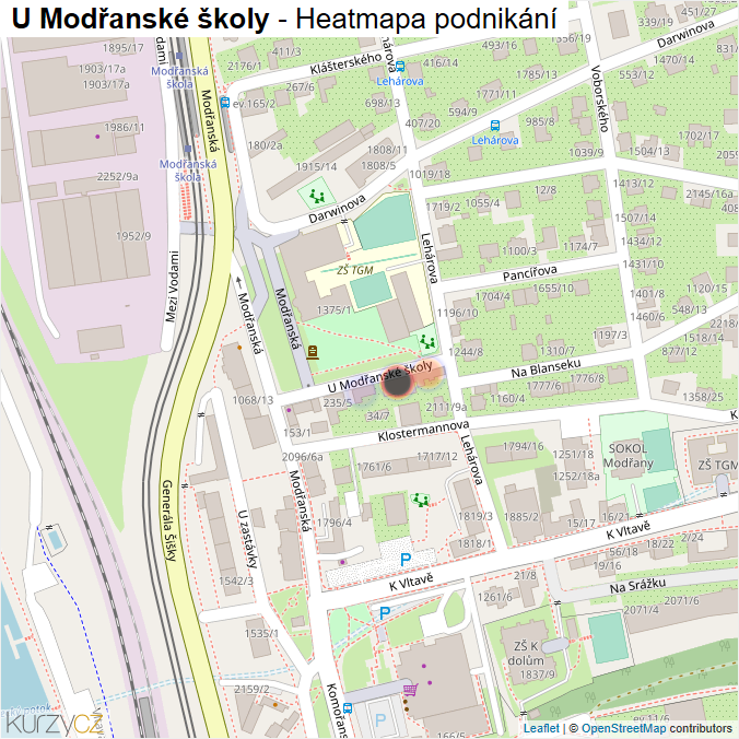 Mapa U Modřanské školy - Firmy v ulici.