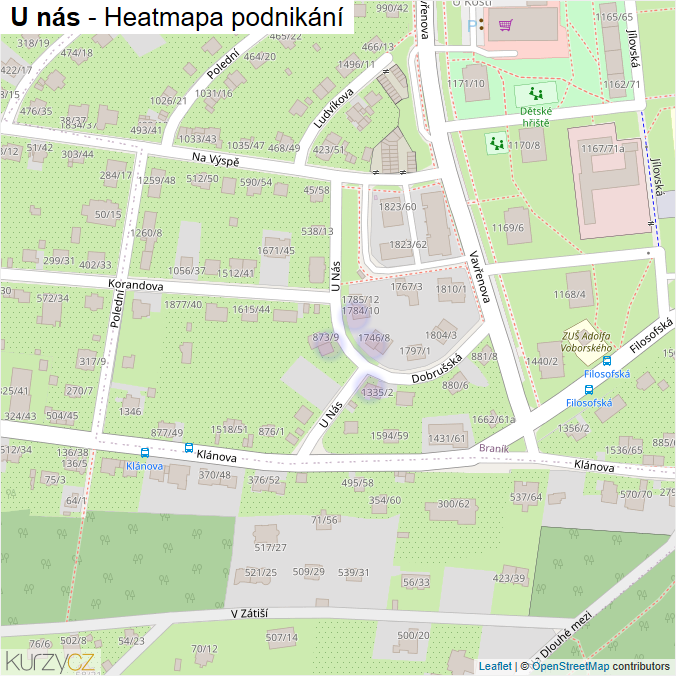 Mapa U nás - Firmy v ulici.