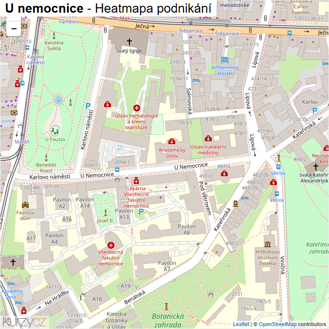 Mapa U nemocnice - Firmy v ulici.