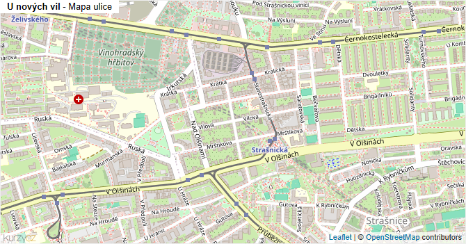 U nových vil - mapa ulice