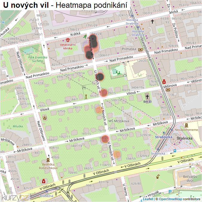 Mapa U nových vil - Firmy v ulici.