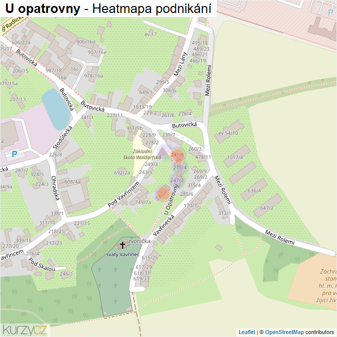 Mapa U opatrovny - Firmy v ulici.