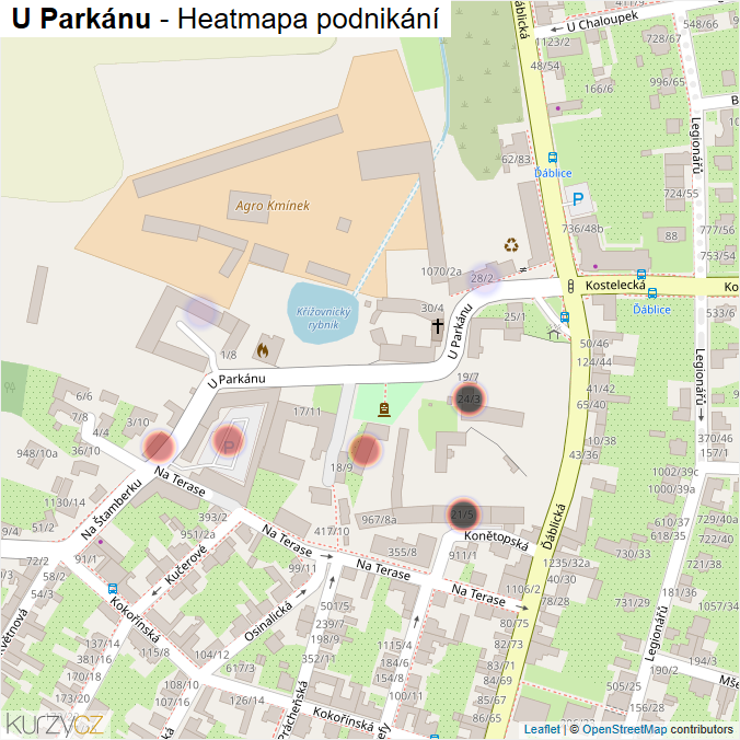 Mapa U Parkánu - Firmy v ulici.