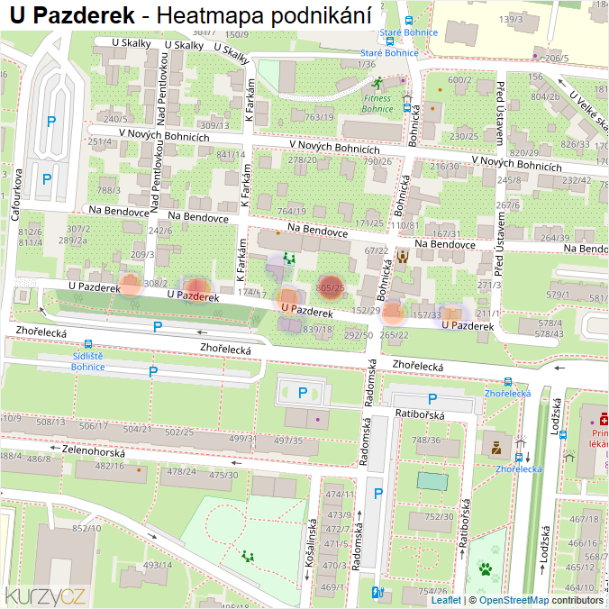 Mapa U Pazderek - Firmy v ulici.