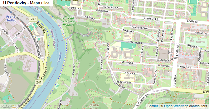 U Pentlovky - mapa ulice