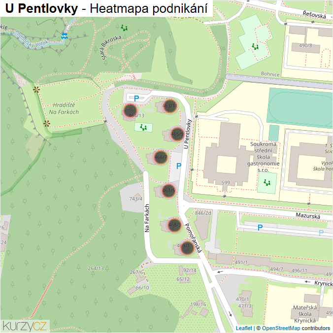 Mapa U Pentlovky - Firmy v ulici.