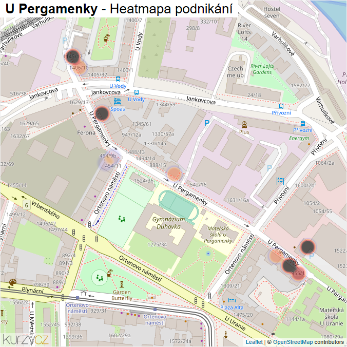Mapa U Pergamenky - Firmy v ulici.