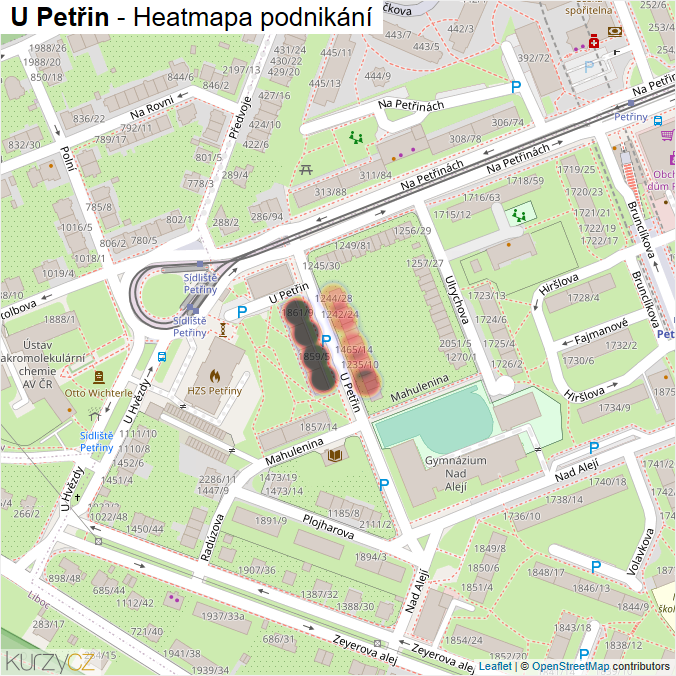 Mapa U Petřin - Firmy v ulici.