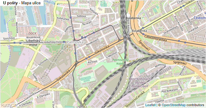 U pošty - mapa ulice