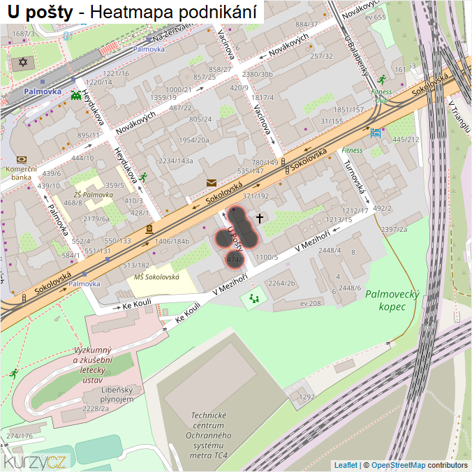 Mapa U pošty - Firmy v ulici.