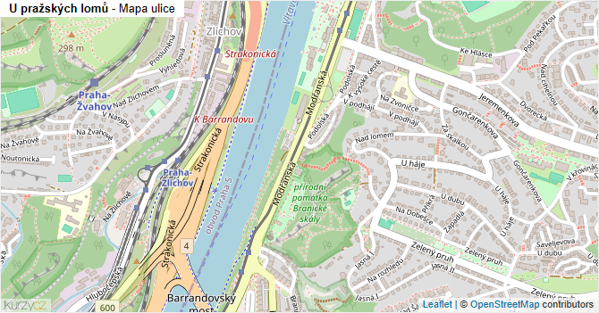U pražských lomů - mapa ulice