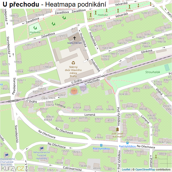 Mapa U přechodu - Firmy v ulici.