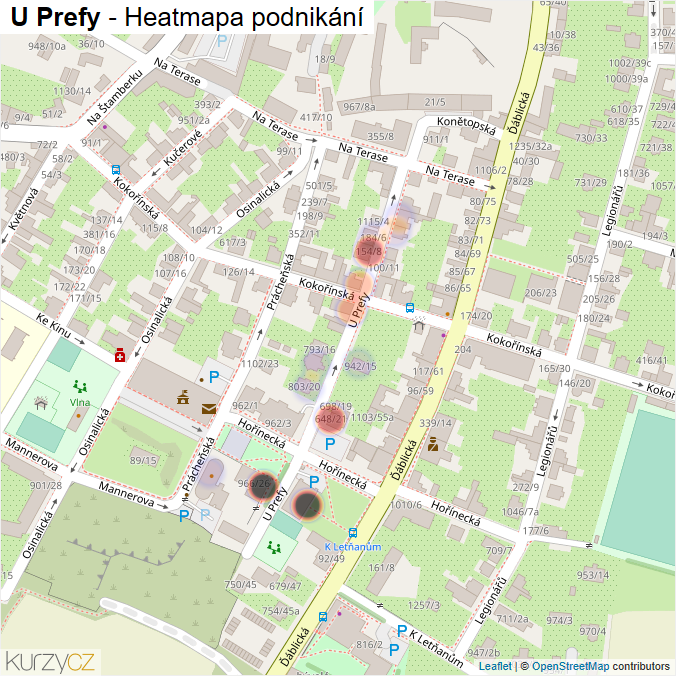 Mapa U Prefy - Firmy v ulici.