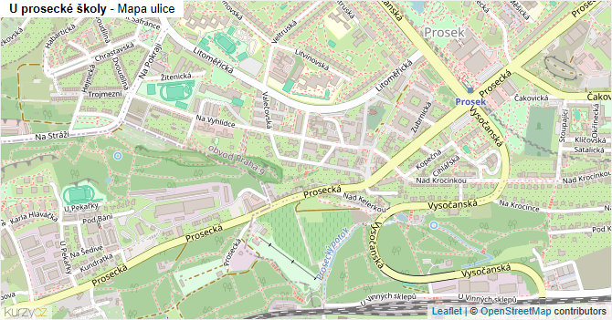 U prosecké školy - mapa ulice