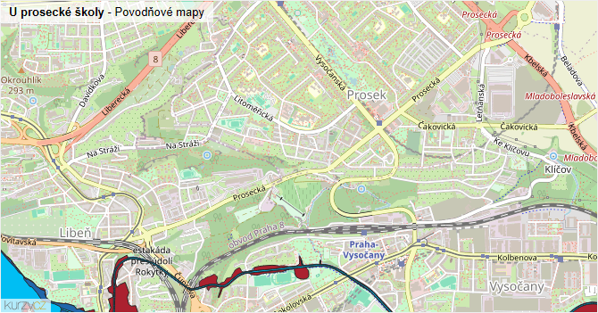 U prosecké školy - záplavové mapy stoleté vody