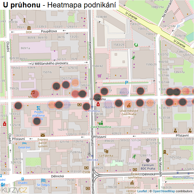 Mapa U průhonu - Firmy v ulici.