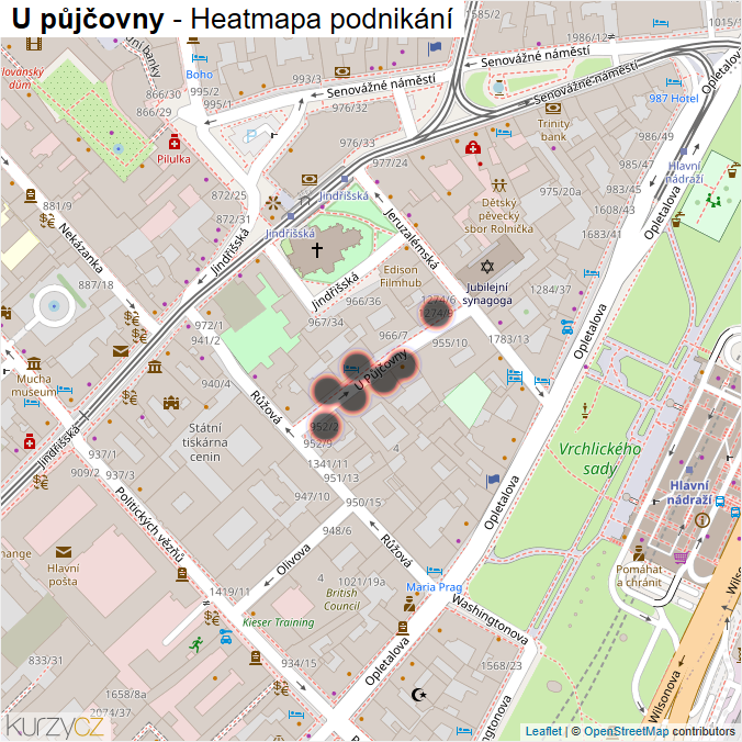 Mapa U půjčovny - Firmy v ulici.