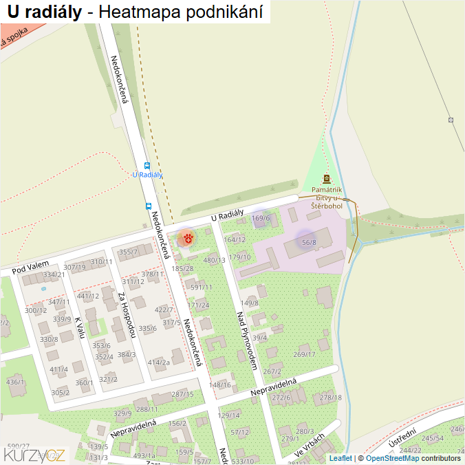 Mapa U radiály - Firmy v ulici.