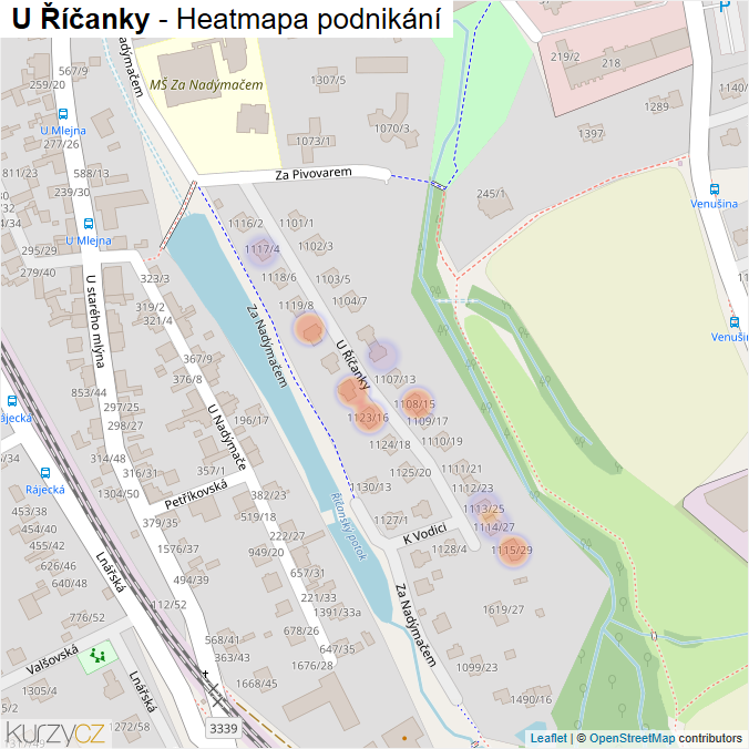 Mapa U Říčanky - Firmy v ulici.