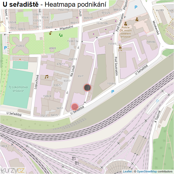 Mapa U seřadiště - Firmy v ulici.
