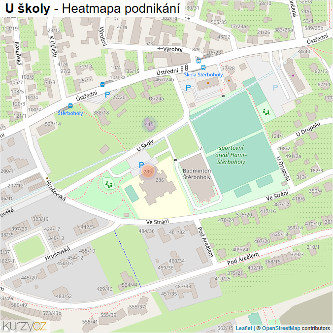 Mapa U školy - Firmy v ulici.