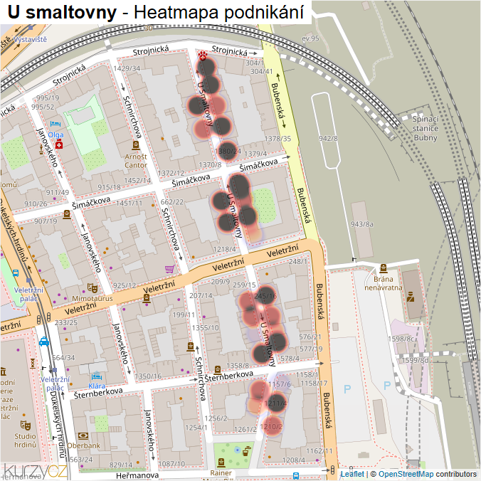 Mapa U smaltovny - Firmy v ulici.