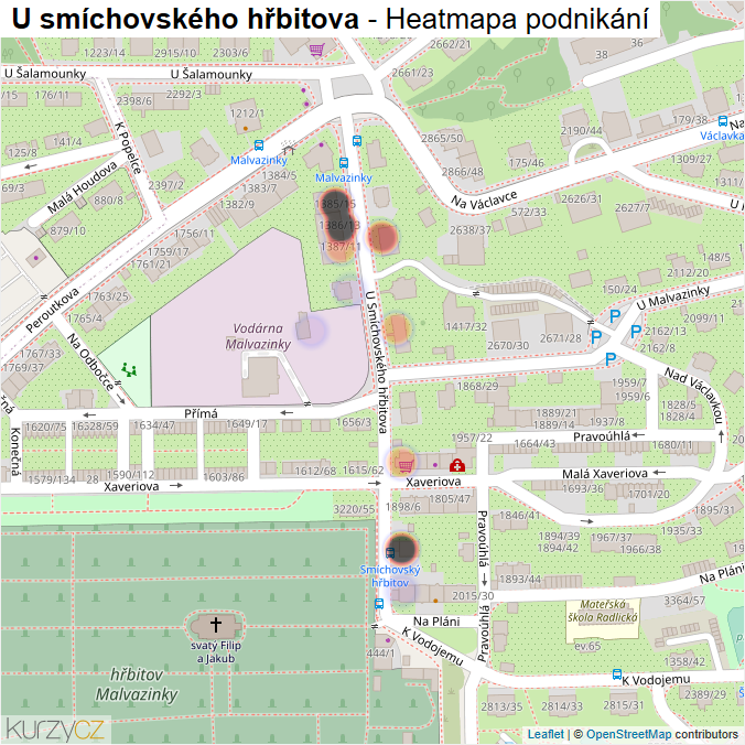 Mapa U smíchovského hřbitova - Firmy v ulici.