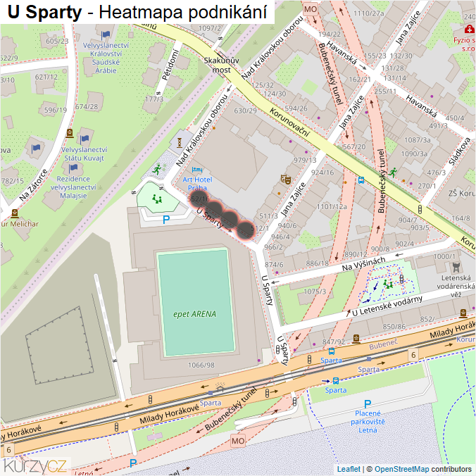 Mapa U Sparty - Firmy v ulici.