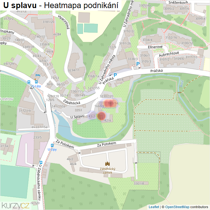 Mapa U splavu - Firmy v ulici.