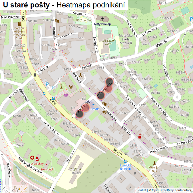 Mapa U staré pošty - Firmy v ulici.