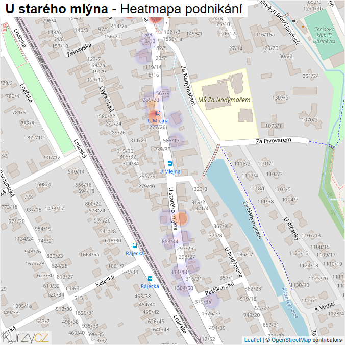 Mapa U starého mlýna - Firmy v ulici.